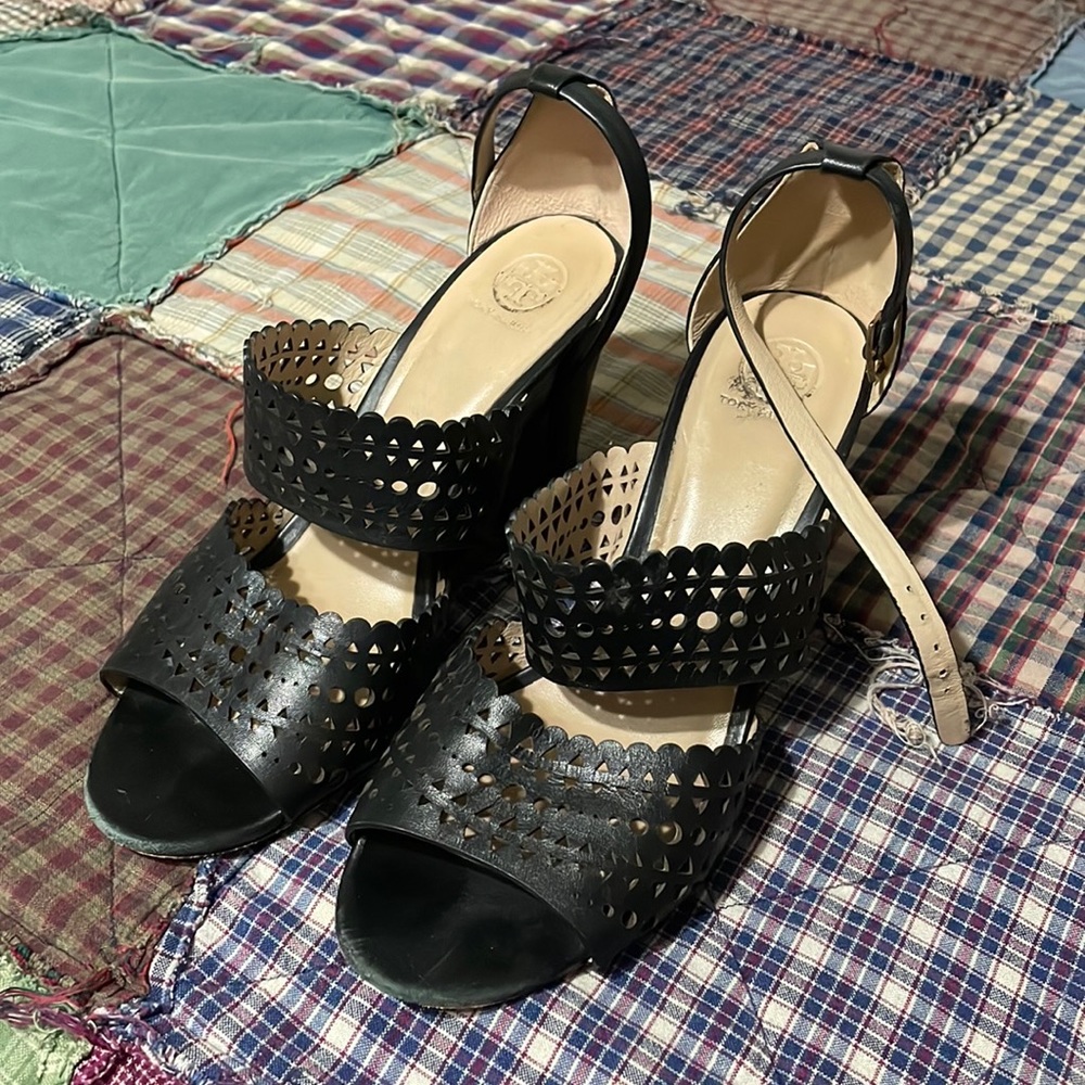 COPY - Tory Burch perforated gladiator wedge. Size 10